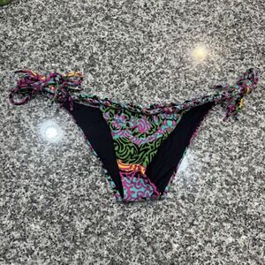 Miss Bikini Luxe Bikini Bottom Womens Large Multicolor Side Tie Swimwear Print